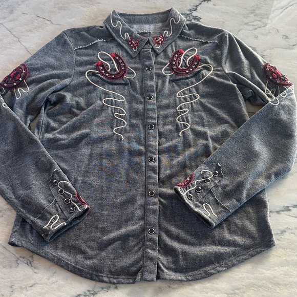 Double D Ranch Tops - Gray Double D Ranch Western Embroidered Shirt